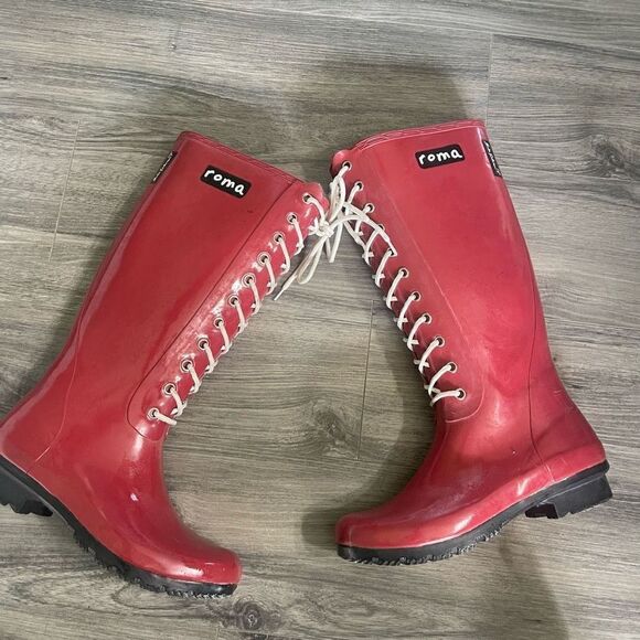 Roma rubber red rain boots size 7 - Picture 1 of 8